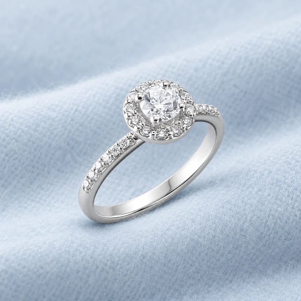 Jennifer Solitario Pavé on pale ice-blue cashmere