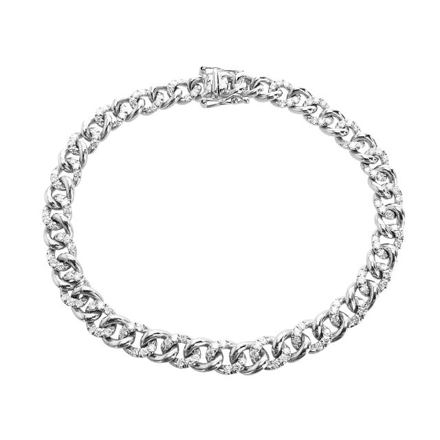 Liaison bracelet with alternating polished and diamond-pavé white-gold curb links