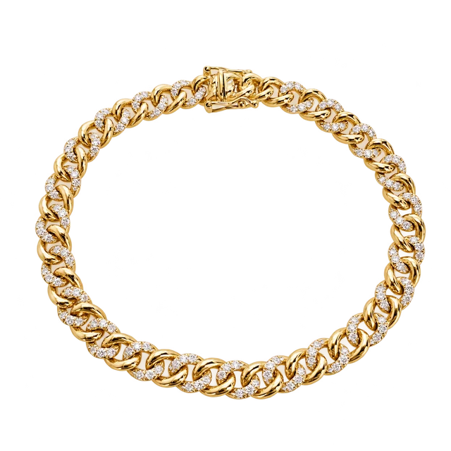 Liaison bracelet with alternating polished and pavé yellow-gold curb links
