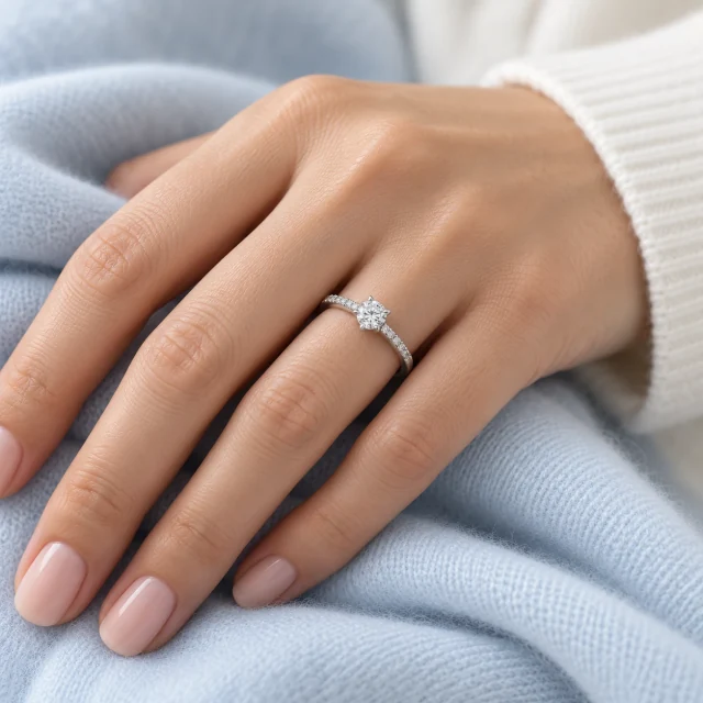 Royal Pavé Solitaire, worn on the ring finger