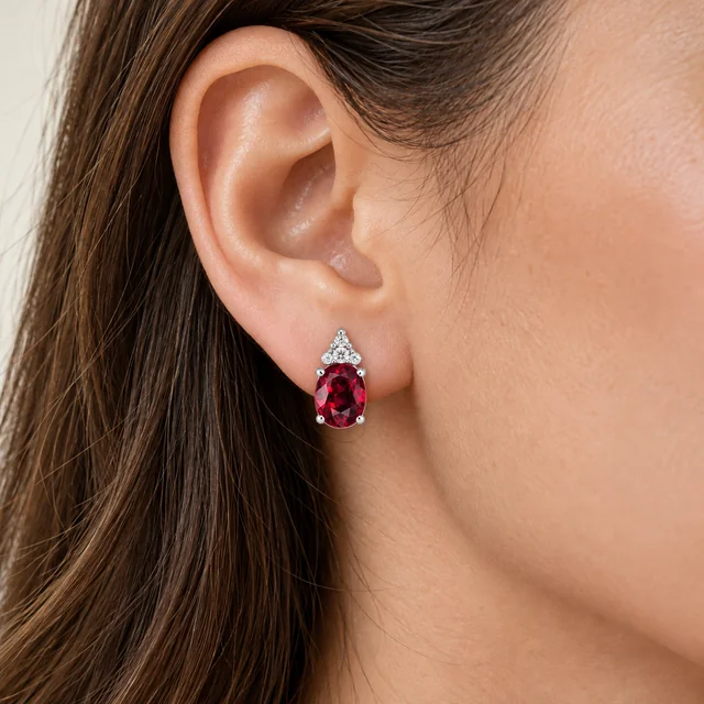 One Sunflower Premium Chic Ruby Earring worn on the earlobe