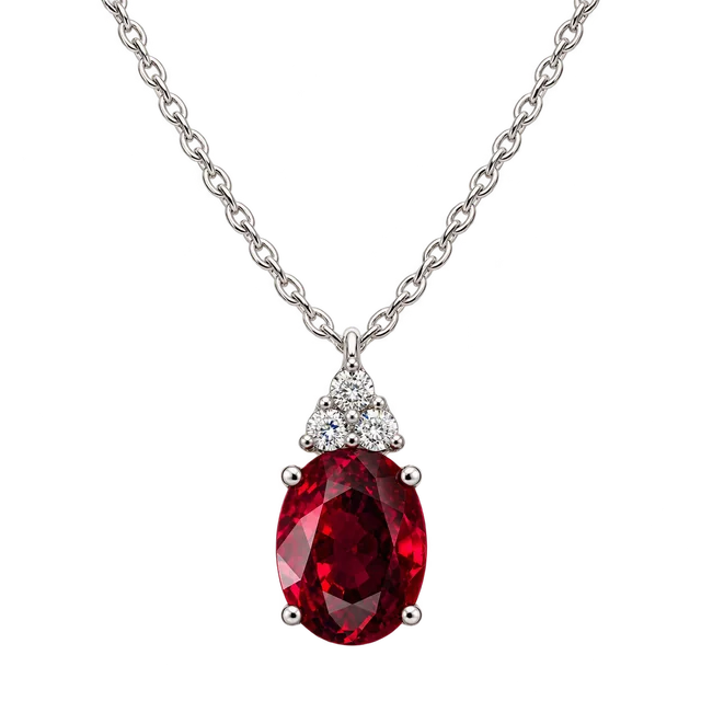 Sunflower Premium Chic Ruby Pendant with a four-claw oval ruby and a triangular diamond cluster above