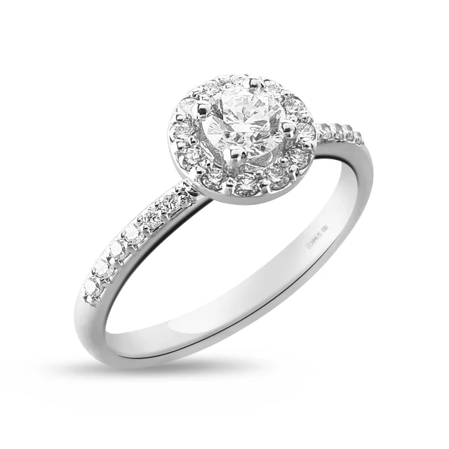 Jennifer Solitario Pavé with a round centre diamond, a single halo and pavé shoulders